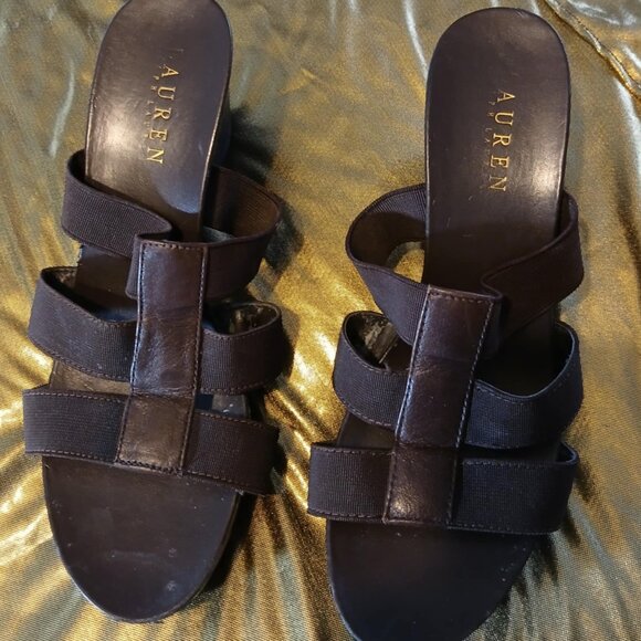 Ralph Lauren, Brown open back sandal with wedge. , Size 8M, Heel 3 inches - Picture 1 of 3
